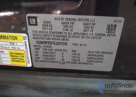 2014 Chevrolet Traverse Ls z USA, uszkodzony, nr VIN 1GNKRFED7EJ267903